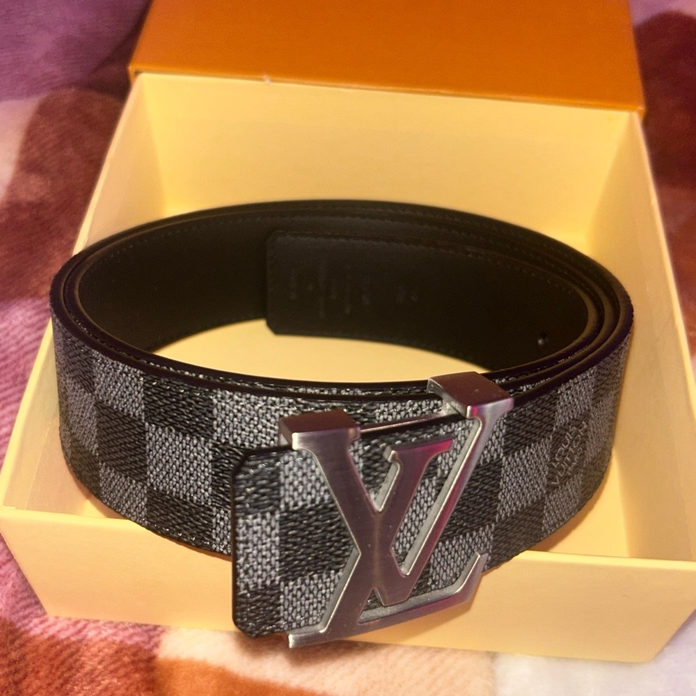 Louis Vuitton Black and Gray Checkered Belt